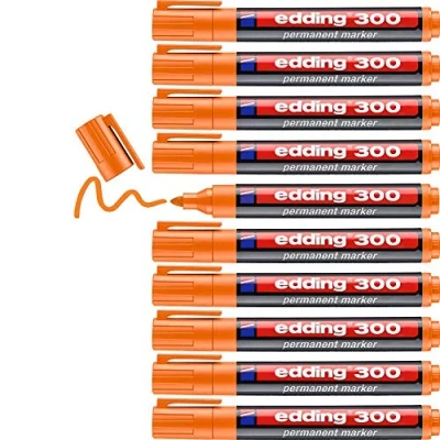 Bild av edding 300 permanentmarkörer orange 10 pennor rund spets 1,53 mm vattentät, snabbtorkande torkbeständig för kartong, plast, glas, trä, metall, glas