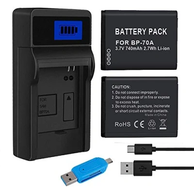 Bild av XINGWEI BP 70A Ersättningsbatteri (2 pack) och laddare för Samsung DV150F ES65 ES67 MV800 PL20 PL80 SL605 SL630 ST76 ST80 ST6500 SL50 TL205 WB30F WB35F kamera