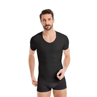 Bild av FINN Figurformande kompressionströja för män med magkontroll kortärmad formkläder bomull body shaper en platt mage, svart, S