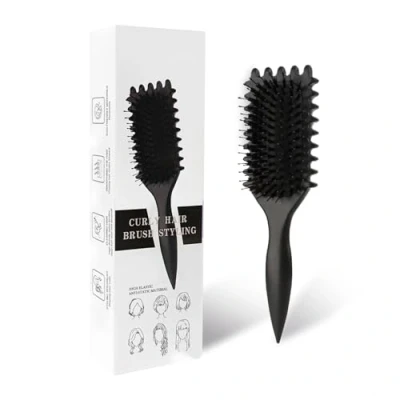 Bild av Curl Defining Brush, Styling Hårborste för att kamma och forma mäns kvinnors lockar minska drag, nylonborst, lockförbättring, unisex (svart)