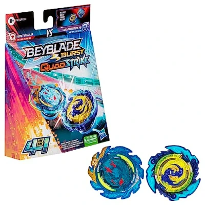 Bild av Beyblade Burst QuadStrike Komet Helios H8 och Tidal Pandora Epic P8 snurra dubbelpack, Battle snurrande leksak