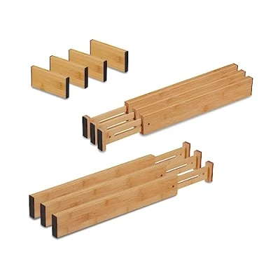 Bild av Relaxdays Lådavskiljare, 10 delar. Set, justerbar längd från 43,5 till 56,5 cm, bambu, lådavskiljare kök, natur, 1 styck
