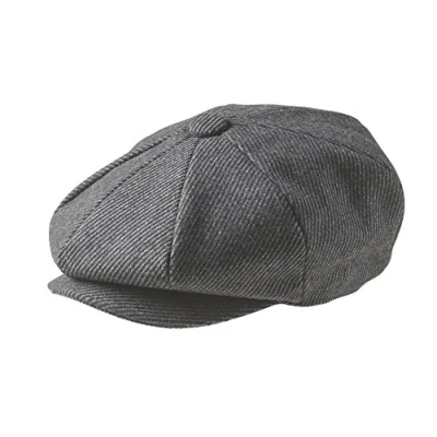 Bild av PEAKY BLINDERS 8 delad &#039;Newsboy&#039; stil platt keps tweed ull tyg variationer, Grå kritstreck, M