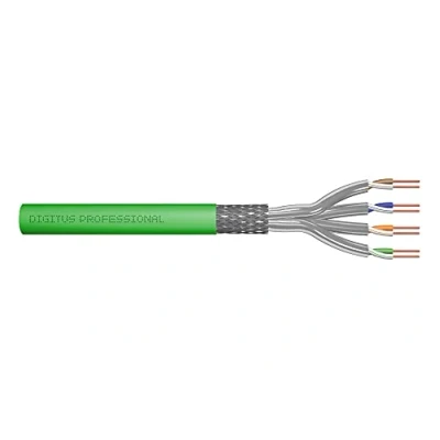 Bild av DIGITUS 100 m Cat 8.2 nätverkskabel S FTP (PiMF) Simplex BauPVO Dca LSZH halogenfri 2000 MHz koppar AWG 22/1 PoE++ kompatibel LAN kabel bulkkabel Ethernet grön