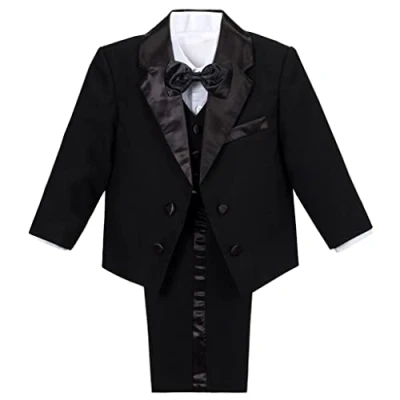 Bild av Lito Angels Liten Pojkar Svart Smoking Kostym &amp; Blazers Formell Klänning Kläder Bröllopsoutfit 5 Stycken Set Ålder 3 4 år
