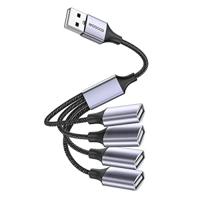 Bild av MOGOOD USB splitter 4 i 1 kabel, hub till adapter, med flera uttag, multi port, kabelomvandlare, strömförlängningskabel för PC/bil/TV