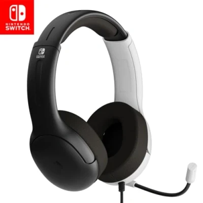 Bild av PDP Gaming LVL40 Stereo Headset med Mic for Nintendo Switch, PC, iPad, Mac, Laptop dator, Noise Cancelling mikrofon, Lättvikt, Soft Comfort On Ear Headphones, 3.5 mm jack, Svart och vitt