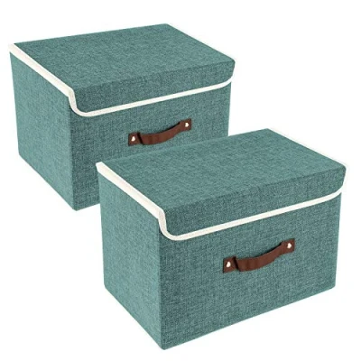 Bild av TYEERS Vikbar Förvaringslåda med Lock, Tvättbart, Tyglåda, 38x25x25 cm, Set om 2, Aqua Deep