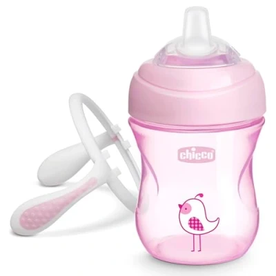 Bild av Chicco Transition Cup Drop proof Tumbler för barn 200ml, 1 flaskkopp 4+ månader att lära sig dricka, med ergonomisk silikonpip, dubbel antikolikventil, BPA fri rosa