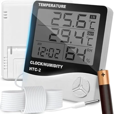 Bild av Retoo Termometer, hygrometer med sond, väderstation inomhus, utomhus, digital termorumstermometer för rumsklimatkontroll, klimatmonitor, hygrometer, luftfuktighetsmätare, hög precision