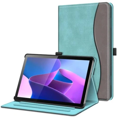Bild av Fintie Fodral kompatibelt med Lenovo Tab M10 (3:e gen, 2022) 10,1 tum, [hörnskydd] flervinkels visningsstativ skydd fickfodral ficka, (Z denim turkos)