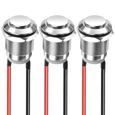 Bild av Gebildet 3 st 12mm 2A 12V/24V/125V/250V AC Förtrådad Vattentät Tryckknapp Momentan Rostfritt Stål På Av (Högt Huvud)