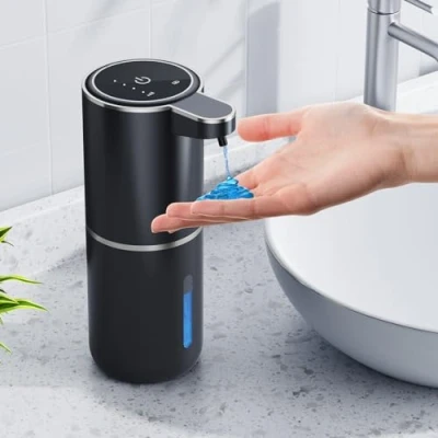 Bild av automatisk tvåldispenser, 380 ml, elektrisk väggmontering, kontaktlös USB uppladdningsbar med infraröd rörelsesensor för badrum, kök, kontor, svart