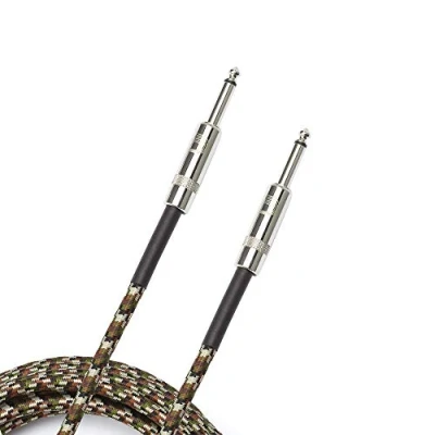 Bild av D&#039;Addario Accessories Anpassad serie flätad gitarrkabel instrumentkabel med nickelpläterade ¼ tums ändar skyddar gitarrkabeln mot skärningar, veck 4,6 m kamouflage