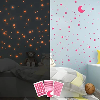 Bild av Rosa lyser i mörkret stjärnor dekaler dekor för tak, stjärnhimmel lysande dekoration perfekt barn sovrum sängkläder rum gåvor