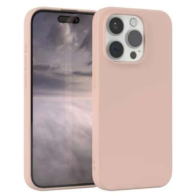 Bild av EAZY CASE Silikonfodral för iPhone 15 Pro Mjukt stötsäkert mobilskal skyddsfodral med kameraskydd Tunt Premium TPU Telefonstötfångare i Rosa