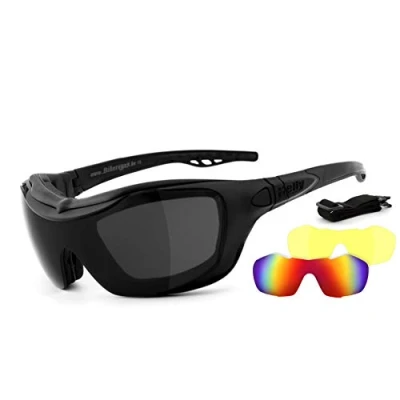 Bild av HELLY® No.1 Bikereyes® Motorcykelglasögon, multifunktionsglasögon, bikerglasögon dimfria, vindtäta utbytbara glas: dag och natt (HLT® säkerhetsglas) bygel band glasögon: