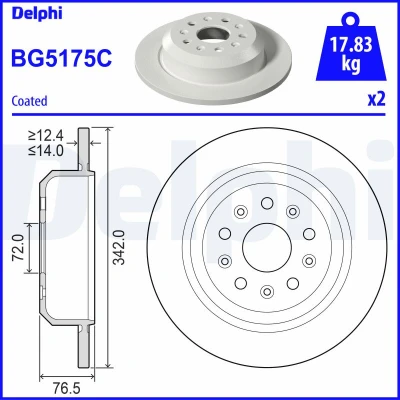Bild av DELPHI Bromsskiva 342mm 14mm 5 full BG5175C Bromsskivor