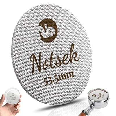Bild av NOTSEK Puckskärm 54 mm, espressopuckskärm för mm filterhållare, med akrylförvaringslåda, återanvändbar 1,7 tjocklek 150 μm, 316L rostfritt stål, kaffefilterskärm, nedre duschskärm