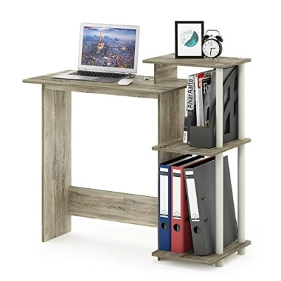 Bild av Furinno Efficient Home Laptop Notebook Datorskrivbord, studieskrivbord, Sonoma Oak/Vit, 100,6 (B) x 85,3 (H) 39,6 (D) cm