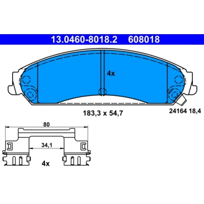 Bild av ATE 13.0460 8018.2 Jeu de plaquettes frein avec indicateur d&#039;usure accessoires CHRYSLER: 300C Berline, Touring, LANCIA: Thema Berline