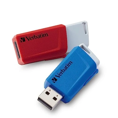 Bild av Verbatim store &#039;n&#039; click USB stick 2 x 32 GB, 3.2 gen. 1, låsmekanism för klickning, röd/blå