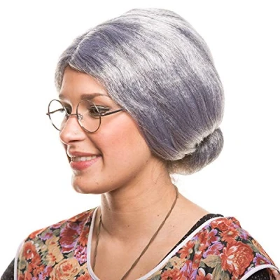 Bild av Mormor Grå Chignon Peruk Förklädnad Party Karneval Kostym Tillbehör
