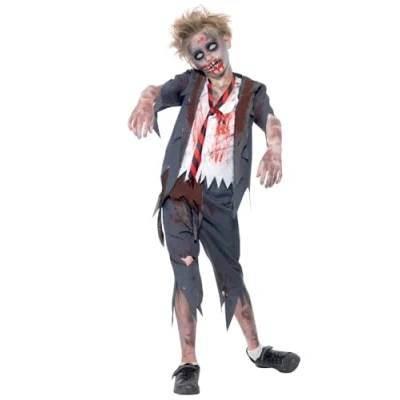 Bild av Smiffys Zombie kostym skolväska, med byxor, jacka, skjorta och slips, L