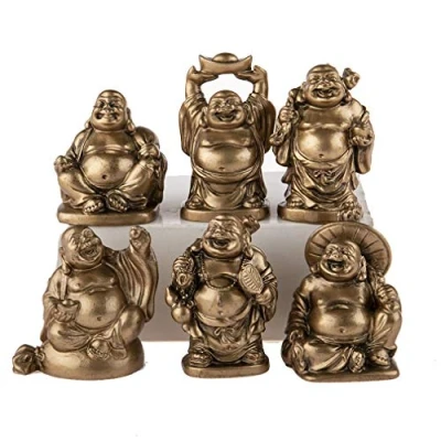 Bild av lachineuse Set med 6 Buddhas Skrattar Little Buddha statyetter Hälsa, lycka, visdom, framgång, kärlek Feng Shui lyckoamuletter interiör Zen Asien dekoration presentidé