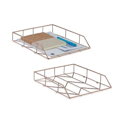 Bild av Relaxdays Brevfack, set om 2, metall, dokumentfack, HBT: 5,5 x 26 31,5 cm, kontorsskrivbordsförvaring, roséguld