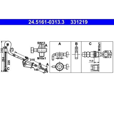 Bild av ATE 24.5161 0313.3 Flexible De Frein 310, 275 PEUGEOT: 407 Berline, SW, Coupe, CITROËN: C6 C5 III Break, 3