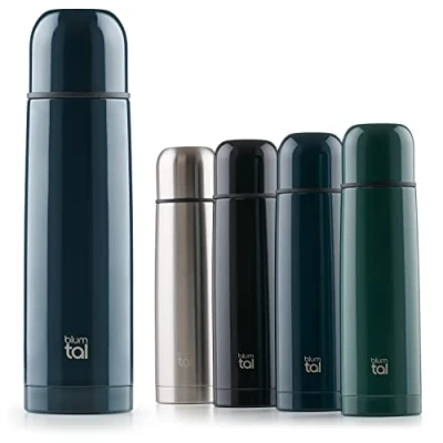 Bild av Blumtal® termosflaska 500 ml BPA fri 0,5L för varmt och kallt läckagesäker vakuumflaska 500ml rostfritt stål med mugg/termosflaska te Dark Ocean Blue Blå