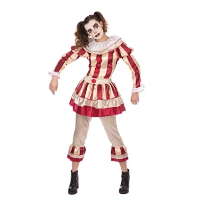 Bild av Dam röd karneval clown kostym set (stor storlek) perfekt för halloweenfester, temaevenemang, festivaler, cosplay, och mer