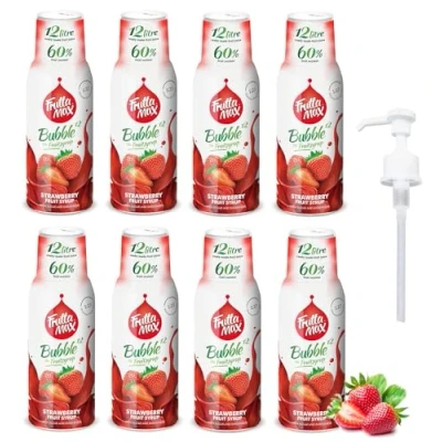 Bild av 8 pack FruttaMax Fruktsirapskoncentrat Mindre socker med 60% fruktinnehåll lämplig för läskmaskin (8 x 500 ml) Jordgubbe)