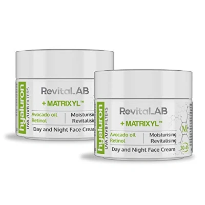 Bild av RevitaLAB Hyaluron Anti Ageing dag och nattkräm, berikad med avokadoolja, matrixyl, retinol UV filter, för ålder mellan 30 till 45 år, 50 ml (flerpack)