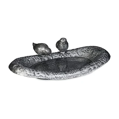 Bild av Relaxdays Gjutjärn fågelbad, trädgårdsdekoration, H x B D: 6,5 24 12,5 cm, fågelmatare, vattenskål silver