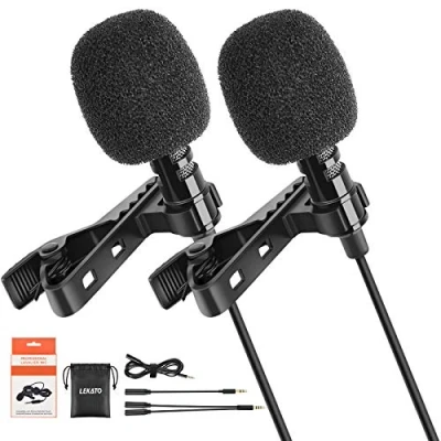 Bild av LEKATO lavalier Lapel mikrofon 2 pack paket rundstrålande mikrofon, fastklämbar kompatibel med Android/iPhone/Camera/PC ljud videoinspelning för intervju, YouTube, videokonferens