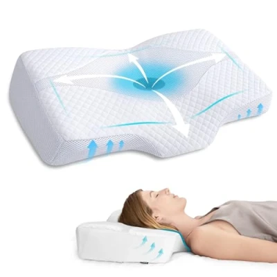 Bild av HOMCA Ortopedisk Kudde Med Minnesskum, Nackkudde för Att Sova, Ergonomisk Nackstödskudde Nacke, Axlar Och Rygg (Vit, 60 * 40 9/11cm)