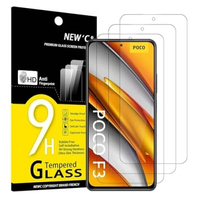 Bild av NEW&#039;C 3 Pack, skärmskydd i glas för Xiaomi Poco F3, bubbelfri, 9H hårdhet, 0,33 mm ultratransparent, ultrabeständigt härdat