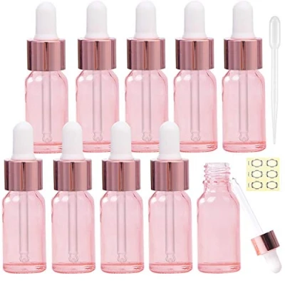 Bild av Alledomain 10 st, ml roséguldglasflaskor med dropppipetter, mini tomma droppflaskor, metalllock, påfyllningsbar provbehållare för eterisk olja/aromaterapiblandning/kemisk vätska