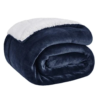 Bild av Bedsure Sherpa fleecefilt fluffig mikrofiber solida filtar för säng och soffa resa/enkel storlek, marinblå, 130 x 150 cm