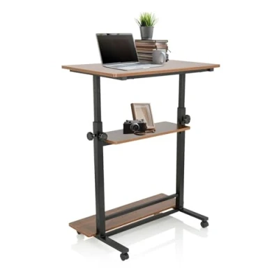 Bild av hjh OFFICE 830070 stående skrivbord WORKSTATION II höjdjusterbar arbetsstation 80 x 50 svart/valnöt datorbord med hjul, laptopbord, Perfekt som en på kontoret, Inklusive