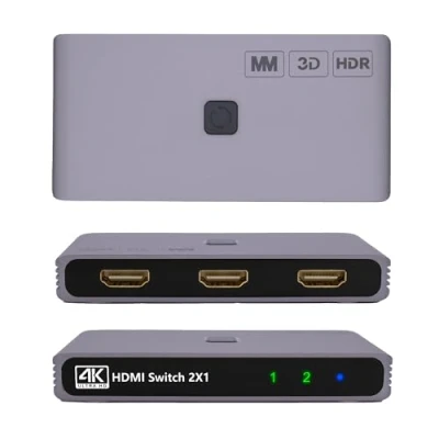 Bild av MMOBIEL HDMI switch 4K@60Hz 2 in 1 ut dubbelriktad Splitter HDR, 3D Hub för TV, bildskärm etc. Kompatibel med Apple Xbox, PS5/4 skärm åt gången Aluminium