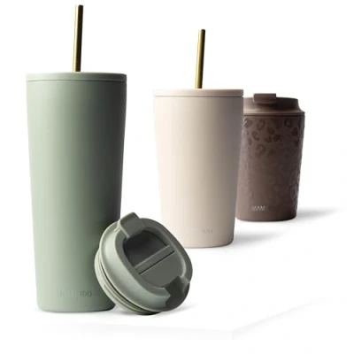 Bild av MAMEIDO termomugg med sugrör 700ml Dryckesmugg lock och tillverkad av rostfritt stål dubbelväggig isolerad, läckagesäker Coffee to go mugg (Desert Sage, 0,7l)