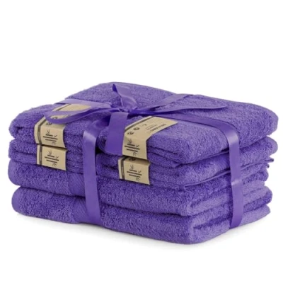 Bild av DecoKing Uppsättning av 6 lila bomull, 4 handdukar 50 x 100 cm och 2 badhanddukar 70 140 cm, duschhanddukar bambu viskos absorberande antibakteriell plommon violett