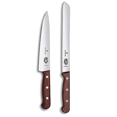 Bild av Victorinox Wood köksknivsset, 2 delar, med trähandtag (innehåll: Brödkniv, trancheringskniv), rostfri, presentförpackning