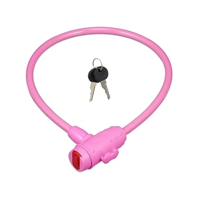 Bild av Relaxdays Cykellås, barn, 2 nycklar, 70 cm långt, barnlås för cykel och skoter, barncykellås, rosa, mässing, plast
