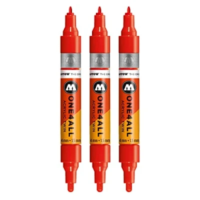 Bild av Molotow One4All Acrylic Twin markeringspenna (linjetjocklek 1,5 mm och 4 mm, hög täckning permanent), 3 stycken färg 013 trafikröd