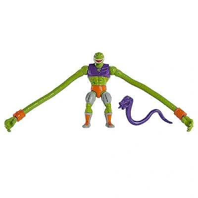 Bild av Masters of the Universe Origins leksak, Sssqueeze från Rise Snake Men, MOTU samlarfigur med rörliga leder, tillbehör och serietidning i miniformat, HKM78