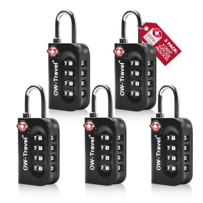 Bild av OW Travel TSA Godkänd Kombinationslås (Svart 5 pack) 4 siffrig kod Lås Säkerhet Ryggsäck Hänglås Resväska, lås, resväska Gymskåp,